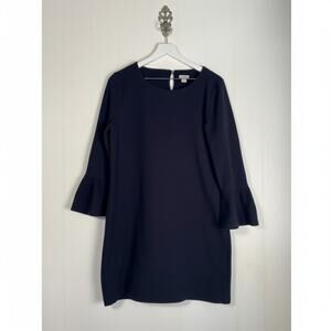 J.Crew Ruffle Bell Sleeve Shift Dress Women’s XL Navy Cotton Blend